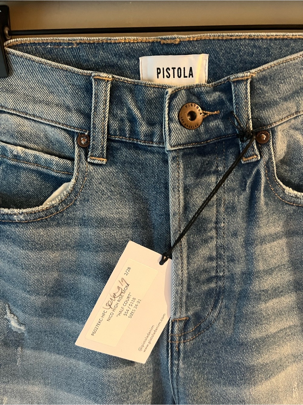 pistola Light Wash High-Rise Jeans with Pink & Navy Side Stripes - Picture 2 of 4